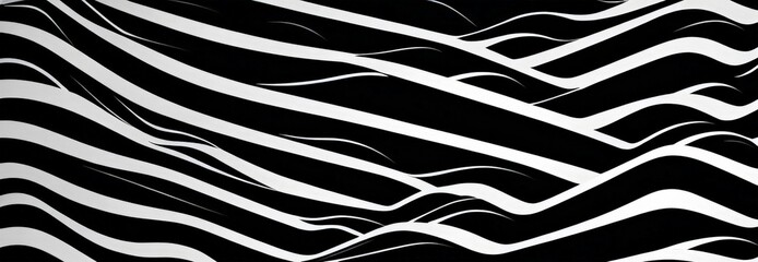 Poster - a black and white abstract pattern composed of diagonal lines and curves, creating a sense of movement and dynamism