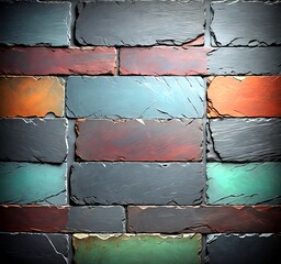 Aufkleber - a close-up view textured surface composed of rectangular tiles in various colors and patterns, arranged in a grid-like pattern