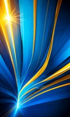 Leinwandbilder - a vibrant abstract composition with blue and yellow lines and rays radiating outwards, creating a dynamic and energetic visual effect.