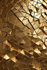 Poster - a gold-colored mosaic composed of numerous triangular shapes, creating a visually striking and intricate pattern
