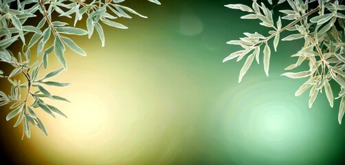 Poster - a close-up view branch with green leaves against a blurred, gradient background