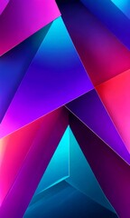 Poster - a vibrant abstract composition of overlapping triangular shapes in various shades of purple, blue, and pink, creating a dynamic and visually striking pattern