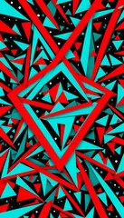 Fototapete - a vibrant abstract composition of overlapping triangles in various shades of red, blue, and black, creating a dynamic and visually striking pattern