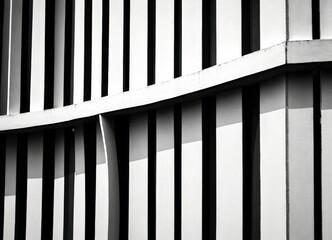 Leinwandbilder - A black and white photograph curved white wall with vertical lines, creating a sense of depth and texture