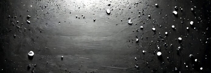Poster - a black and white photograph of a textured surface with numerous small white dots scattered across it, creating a sense of randomness and depth.