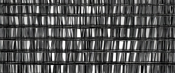 Leinwandbilder - A close-up black and white photograph woven fabric, showcasing the intricate pattern of vertical and horizontal lines