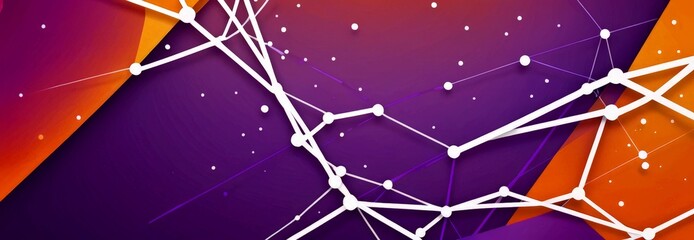 Leinwandbilder - a digital illustration network of interconnected lines and dots, set against a gradient background transitioning from purple to orange The lines and