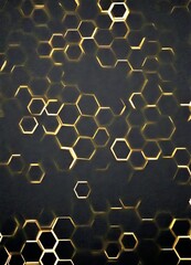 Poster - a dark background with a repeating pattern of golden hexagonal shapes, creating a visually striking and abstract design
