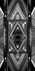Poster - a striking black and white photograph featuring a geometric pattern composed of intersecting lines and triangles, creating a sense of depth and complexity