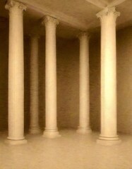 Poster - Four white columns stand in a row, their capitals facing upwards, creating a sense of symmetry and balance in the