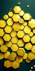 Leinwandbilder - a collection of hexagonal shapes in varying shades of yellow, arranged in a seemingly random pattern against a dark green background