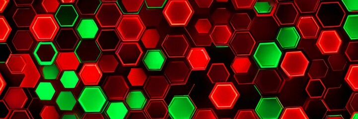 Poster - A pattern of red and green hexagonal shapes, arranged in a grid-like fashion, creates a visually striking and abstract background