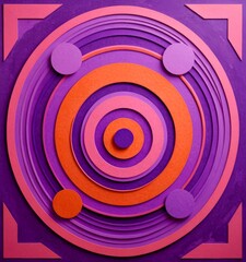 Aufkleber - a vibrant abstract composition of concentric circles in shades of purple, orange, and pink, with a central circle and four smaller circles surrounding it, creating a sense