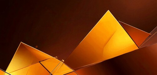 Aufkleber - a dark brown background with a geometric pattern of overlapping triangular shapes in varying shades of yellow and orange, creating a sense of depth and complexity