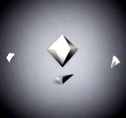 Poster - Three white pyramids are floating in a gray background, creating a sense of movement and dynamism