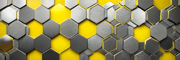 Aufkleber - a repeating pattern of hexagonal shapes in various shades of gray and yellow, creating a visually striking and geometric design