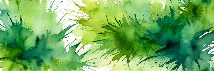Poster - an abstract watercolor painting featuring a vibrant green color palette with splashes of color and texture, creating a dynamic and energetic composition