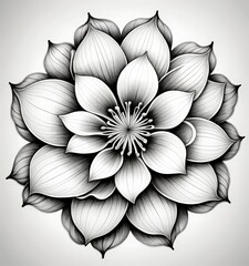 Poster - A detailed monochrome illustration lotus flower, featuring intricate petals and a central stamen