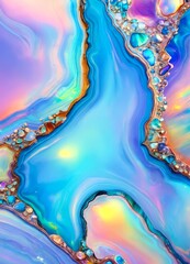 Leinwandbilder - a vibrant abstract painting, featuring a swirling pattern of blue, pink, and purple hues, with small rocks and stones scattered throughout, adding a touch