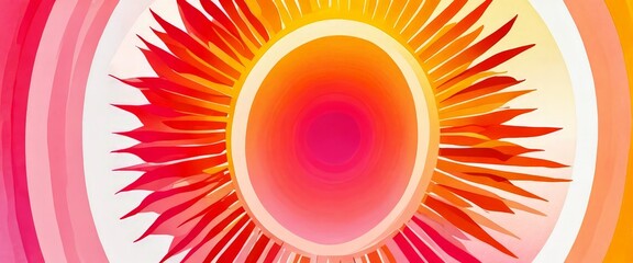 Poster - a vibrant, abstract sun-like design composed of concentric circles in various shades of pink, orange, and yellow, creating a visually striking and dynamic composition