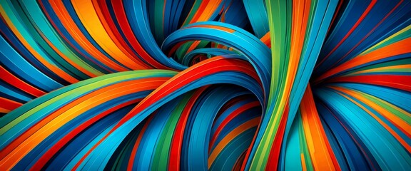 Aufkleber - a vibrant abstract composition of overlapping curved lines in various colors, including blue, orange, green, and red, creating a dynamic and visually striking pattern