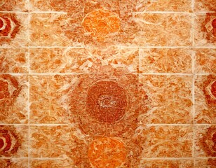 Aufkleber - a close-up view textured wall surface with a repeating pattern of orange and brown tiles arranged in a grid-like pattern