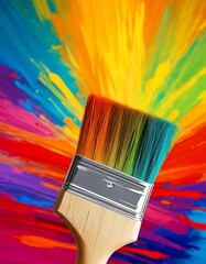 Poster - A paintbrush with a rainbow-colored head is shown against a vibrant, multicolored background