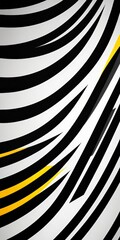 Leinwandbilder - a striking abstract composition of black and white curved lines intersecting with yellow diagonal lines, creating a dynamic and visually captivating pattern.