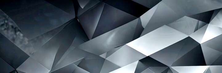 Poster - a complex, abstract pattern composed of numerous triangular shapes in shades of gray and black, creating a visually striking and intricate design