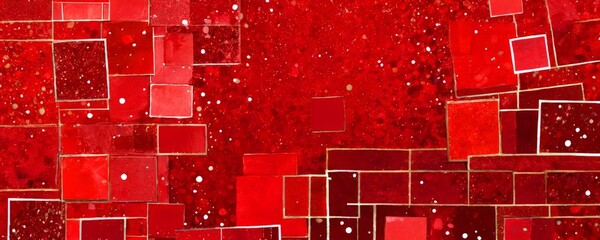 Poster - an abstract composition featuring overlapping red squares and rectangles, creating a dynamic and textured pattern