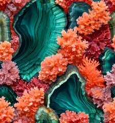 Aufkleber - a vibrant and intricate pattern of coral and agate, with the coral exhibiting shades of pink and orange and the agate displaying a mix of green and blue hues