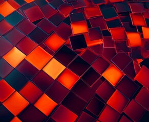 Leinwandbilder - a vibrant abstract pattern composed of overlapping square tiles in various shades of red, orange, and black, creating a dynamic and visually striking composition