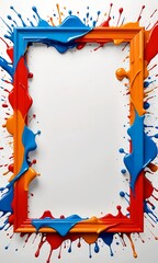 Fototapete - A vibrant, abstract painting frame with splashes of red, blue, and orange paint, creating a dynamic and energetic composition