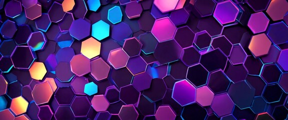Fototapete - a vibrant and abstract pattern composed of numerous hexagonal shapes in various shades of purple, pink, and blue, creating a visually striking and