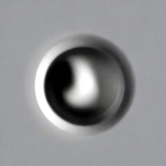 Poster - a black and white abstract composition featuring a circular shape with a small, indistinct object inside, set against a gray background