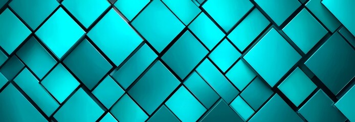Poster - a repeating pattern of square tiles in a vibrant teal color, arranged in a diagonal grid-like pattern The tiles are slightly overlapping, creating a sense of depth