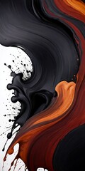 Poster - a striking abstract composition of black and orange paint splatters, creating a dynamic and visually captivating effect