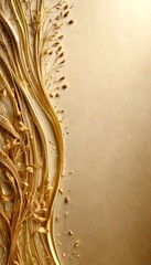 Fototapete - a golden, wavy pattern of dried flowers and branches on a beige background, with a subtle gradient effect