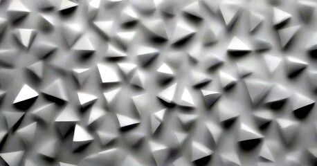 Poster - a close-up view of a textured surface composed of numerous small, white triangular shapes arranged in a repeating pattern. The precise arrangement of the triangles creates