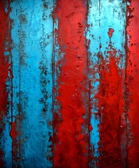 Fototapete - a vertical striped pattern with alternating blue and red paint, creating a textured and layered appearance