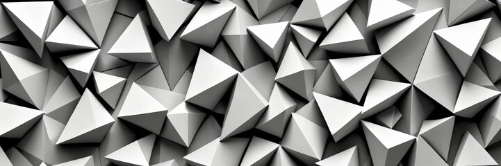 Poster - a geometric pattern composed of numerous white triangles arranged in a repeating pattern, creating a visually striking and abstract design.
