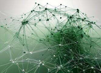 Leinwandbilder - a complex network of interconnected lines and nodes, resembling a web or a network of interconnected particles, with a predominantly green and white color scheme