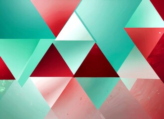 Aufkleber - a vibrant geometric pattern composed of overlapping triangles in various shades of green, red, and pink, creating a visually striking and abstract design
