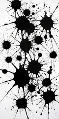Poster - a black and white abstract artwork featuring a chaotic arrangement of splatters and splotches, creating a sense of movement and energy