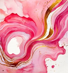 Poster - an abstract art piece with pink and gold hues, featuring swirling patterns and splashes of color