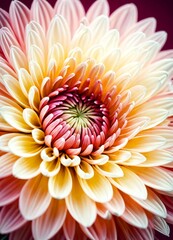 Poster - A close-up vibrant dahlia flower, showcasing its intricate petals in shades of yellow, pink, and white