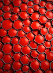 Leinwandbilder - a repeating pattern of red hexagonal shapes, with some black hexagonal shapes interspersed throughout, creating a visually striking and geometric design.