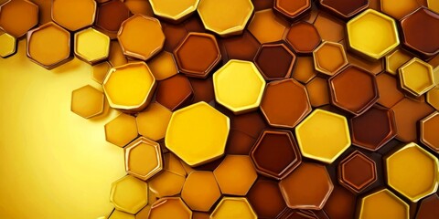 Poster - a repeating pattern of hexagonal shapes in various shades of brown and yellow, creating a visually striking and textured background