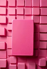 Leinwandbilder - A pink cube with a white center, surrounded by a grid of identical pink cubes