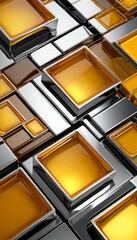 Poster - a geometric pattern composed of overlapping metallic cubes in various shades of gold and silver, creating a visually striking and abstract design
